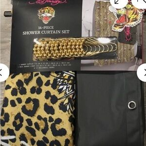 NWT Ed Hardy Gold and Black Leopard 14 piece Shower Curtain Set